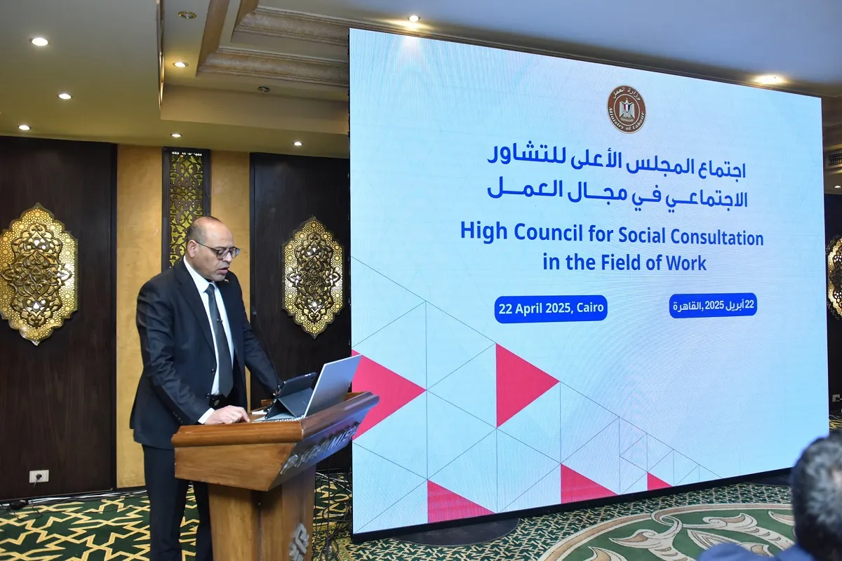 وزير العمل أثناء إلقاء كلمته