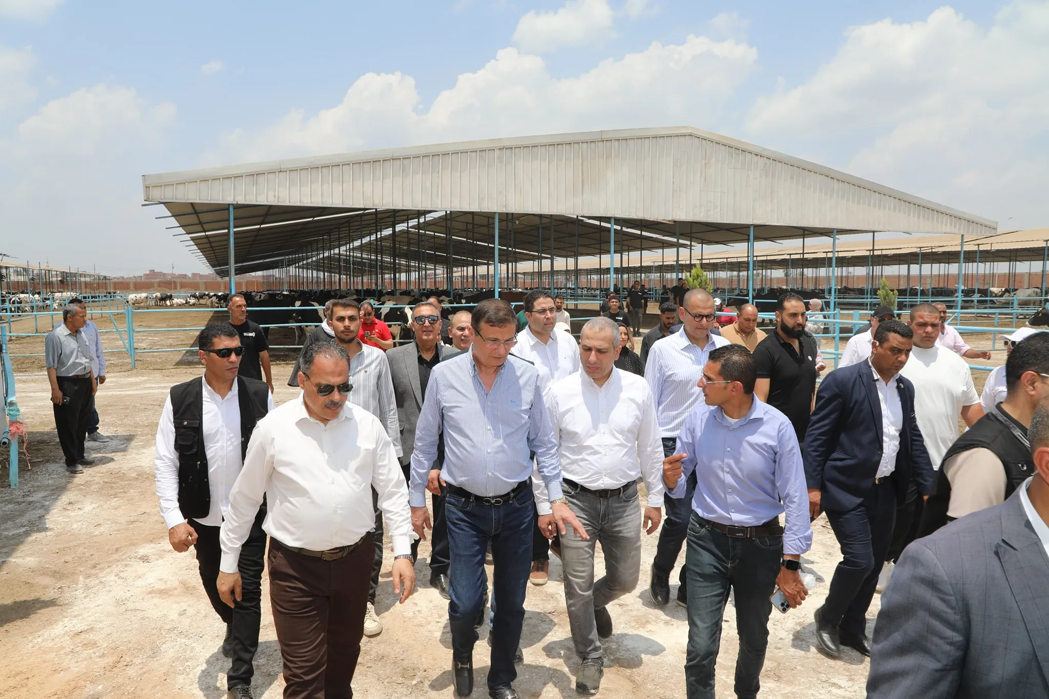 وزير الزراعة ومحافظ الشرقية ورئيس البنك الزراعي خلال الجولة بالشرقية