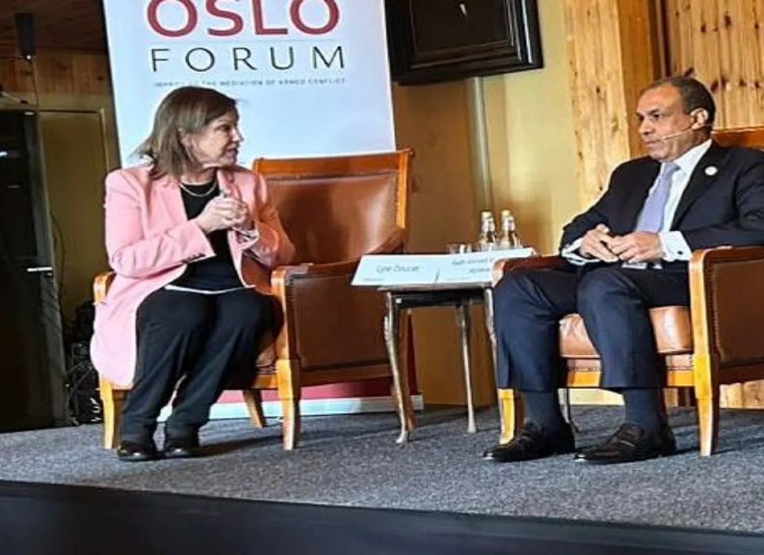 وزير الخارجية المصري خلال الجلسة الافتتاحية لمنتدى أوسلو