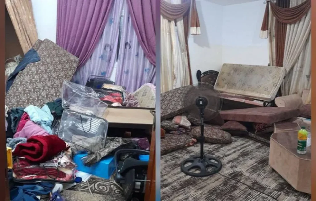 جانب من حملة التفتيش والاعتقالات التي قام بها الاحتلال لأحد الشقق السكنية