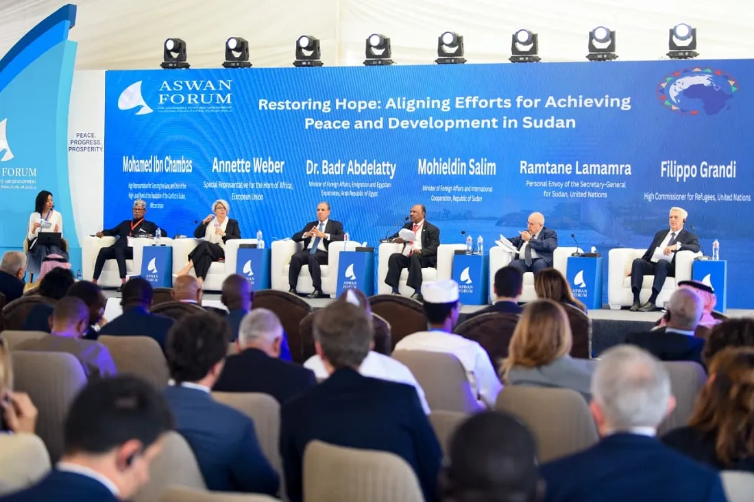 أثناء مشاركة وزير الخارجية المصري في جلسة لتحقيق السلام والتنمية في السودان