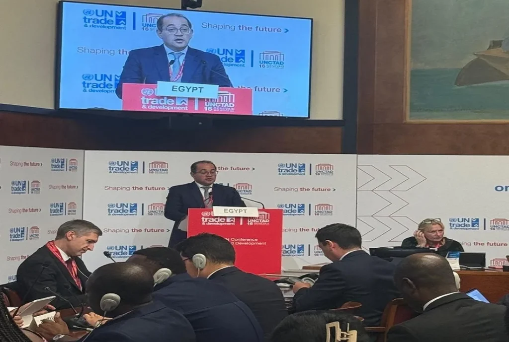أحمد كجوك وزير المالية خلال مؤتمر «الأونكتاد» بجنيف