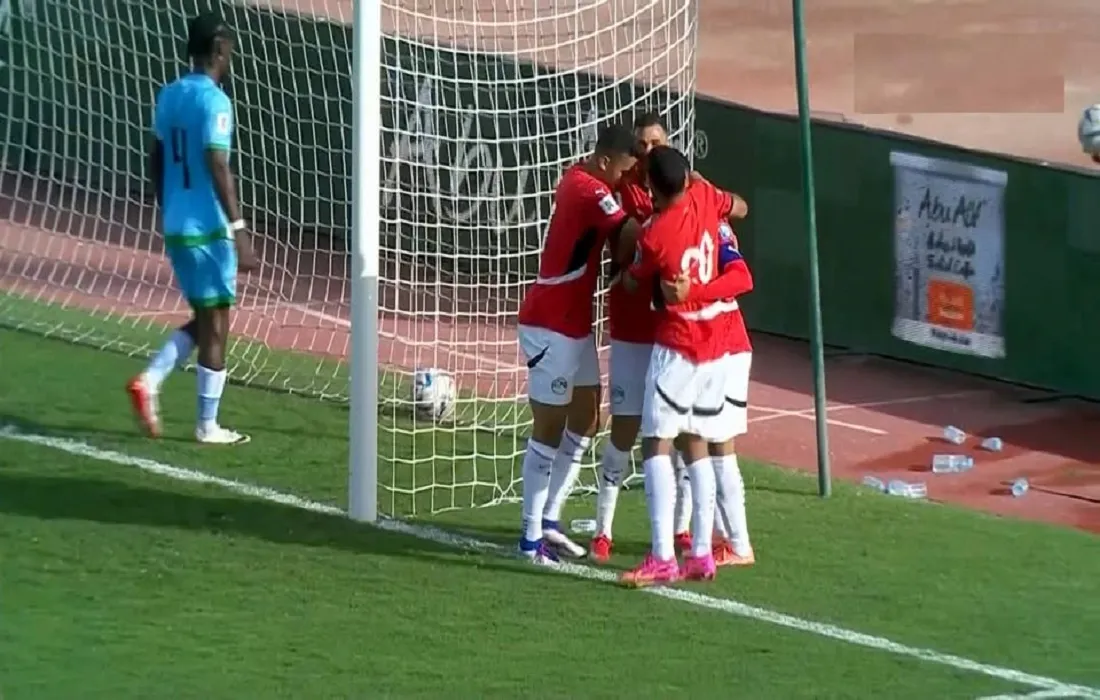 فرحة لاعبي منتخب مصر بهدف في مرمى جيبوتي