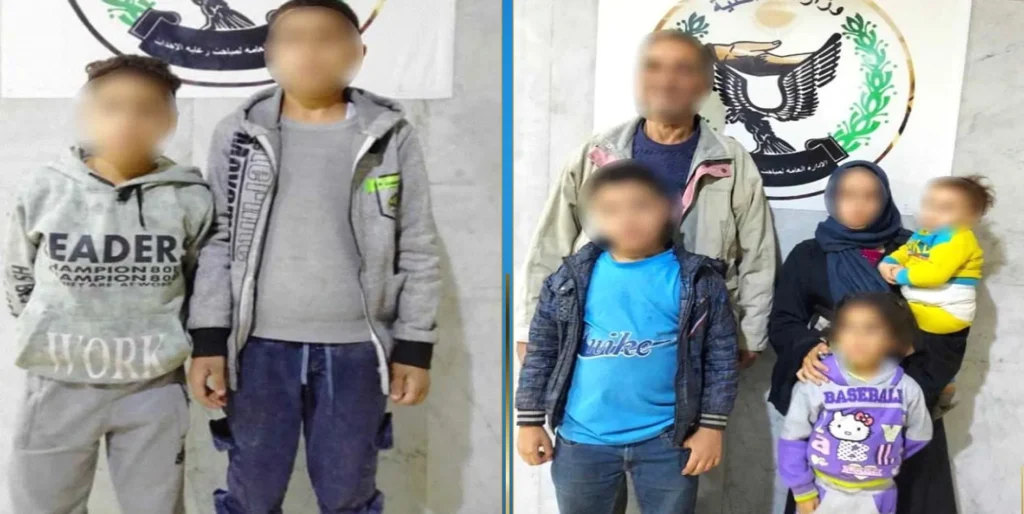 أسرة تتسلم أطفالها وعدد من الصبية الصغار