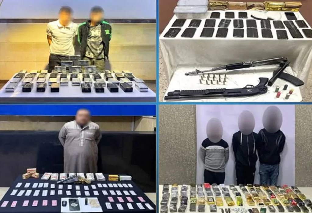 ضبط عناصر جنائية شديدة الخطورة وامامهم المضبوطات من المخدرات والأسلحة