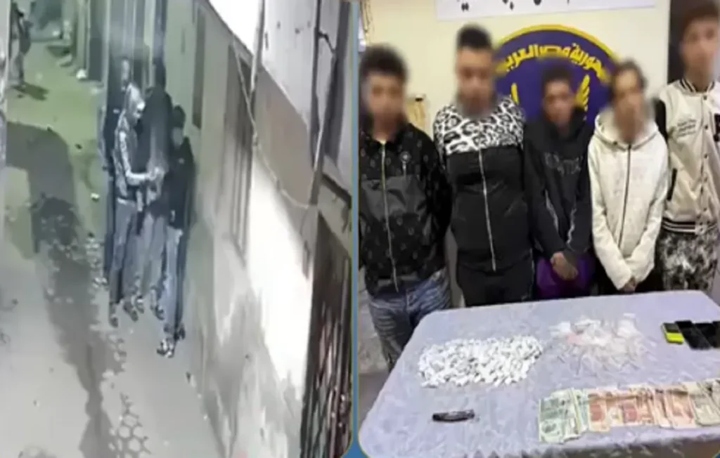 المتهمون بحيازة وتجارة المخدرات – والجانب الأيسر من الصورة (صورة من واقع الفيديو المسجل لهم)