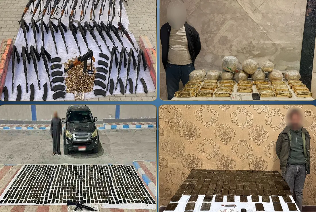 بعض المتهمين والمخدرات والأسلحة المضبوطة