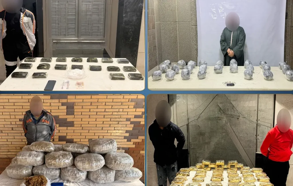 جانب من المتهمين والمخدرات والأسلحة المضبوطة