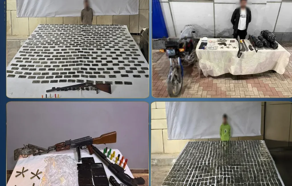 بعض المتهمين وأمامهم المضبوطات