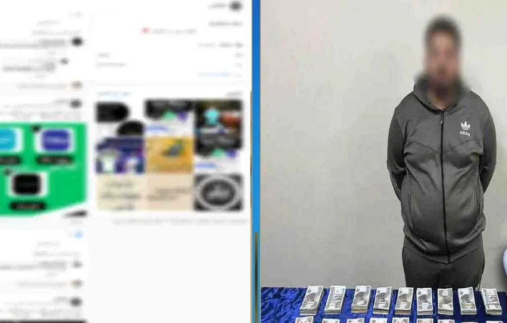 المتهم بعمليات النصب الإلكتروني .. والصورة اليسرى تبين معاملاته خلال وسائل التواصل الاجتماعي على حسابه الشخصي