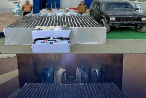 بعض المتهمين بجلب المخدرات والأسلحة وجانب من المضبوطات