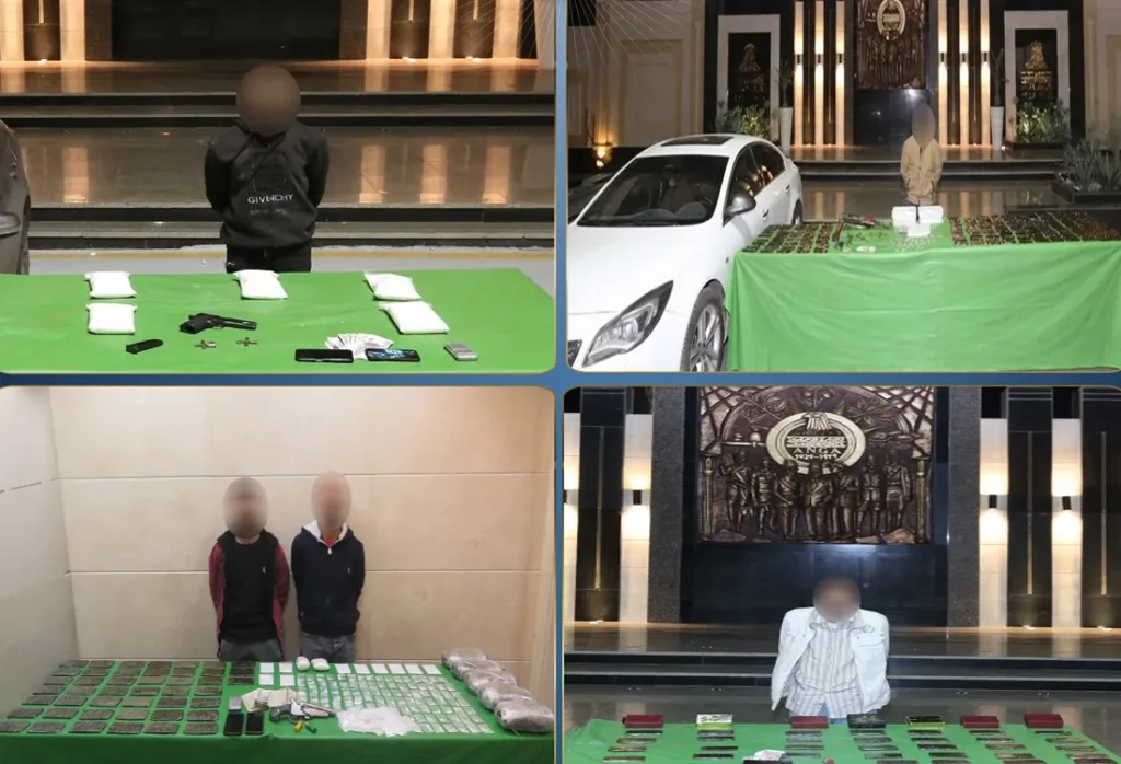 بعض المتهمين والمضبوطات من المخدرات والأسلحة