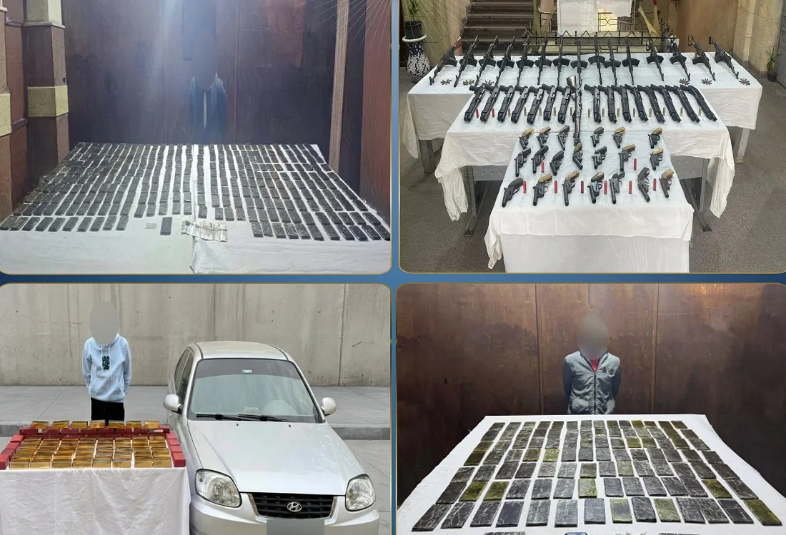 جانب من المتهمين بجلب المخدرات وبعض المضبوطات