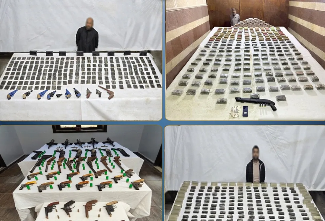 بعض المتهمين المتاجرين في المخدرات وجانب من المضبوطات