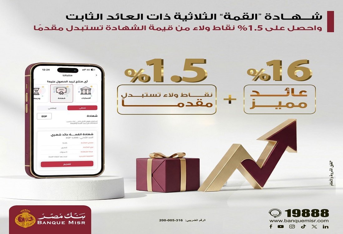 شهادة "القمة" الثلاثية من بنك مصر ذات العائد الثابت