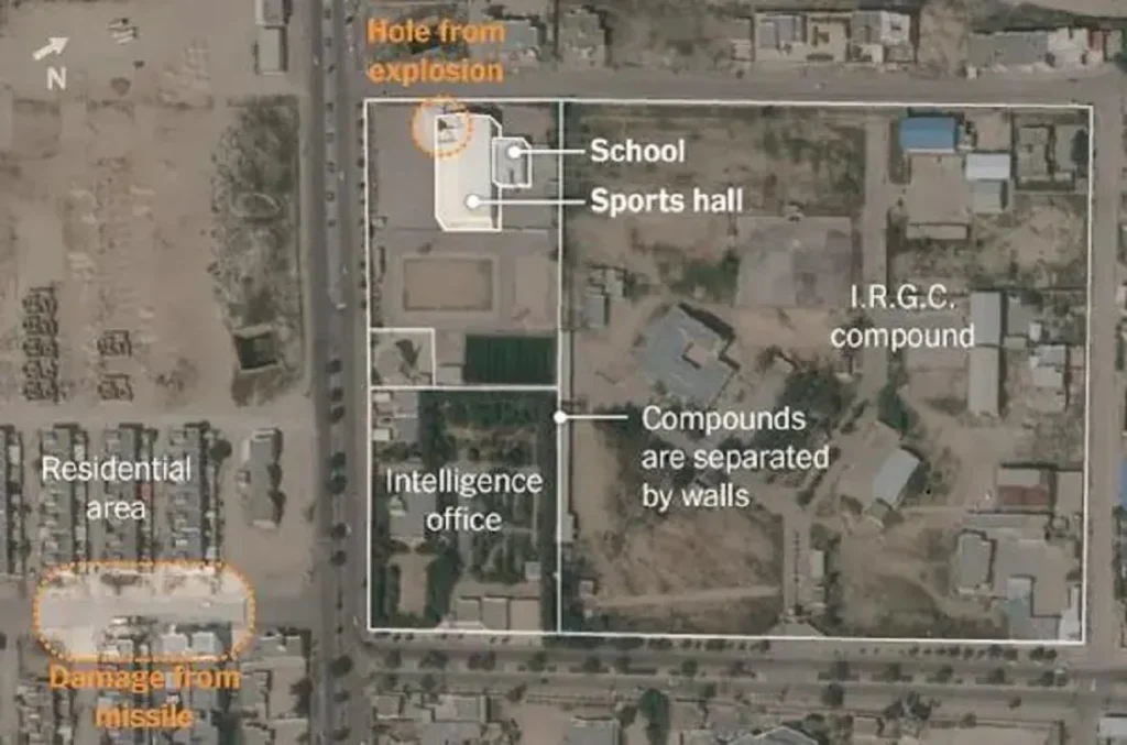 رسم توضيحي للمدرسة والصالة الرياضية التي تم ضربها صاروخ أمريكي متطور