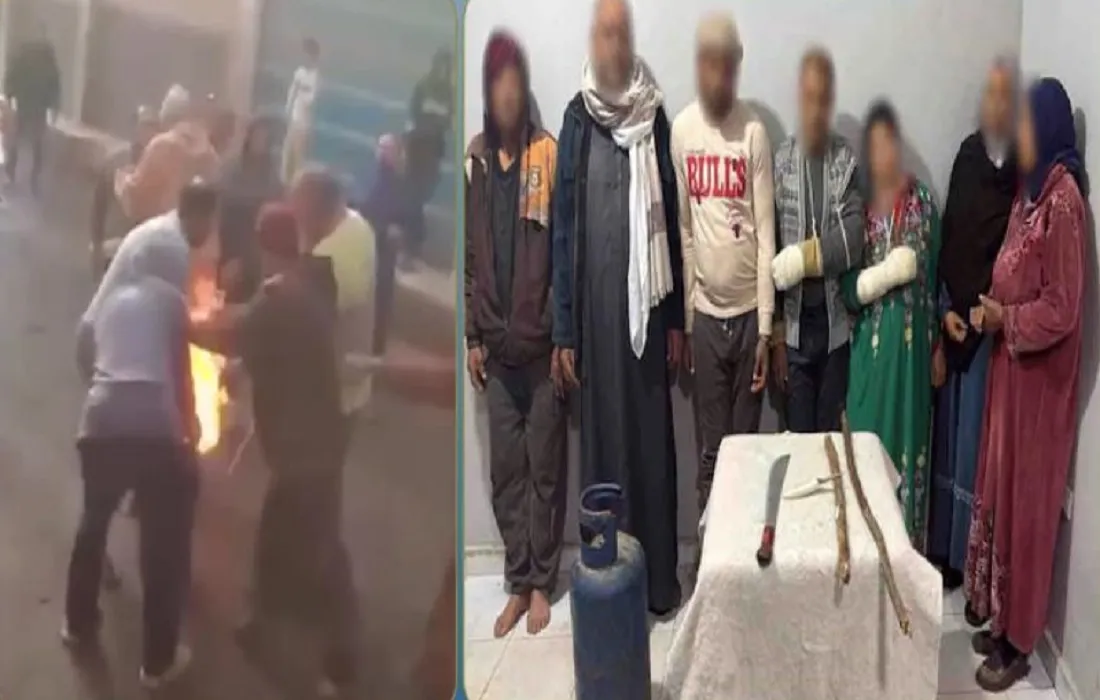 أطراف المشاجرة في قبضة العدالة – وفي الجهة اليسرى أثناء فتح إسطوانة الغاز