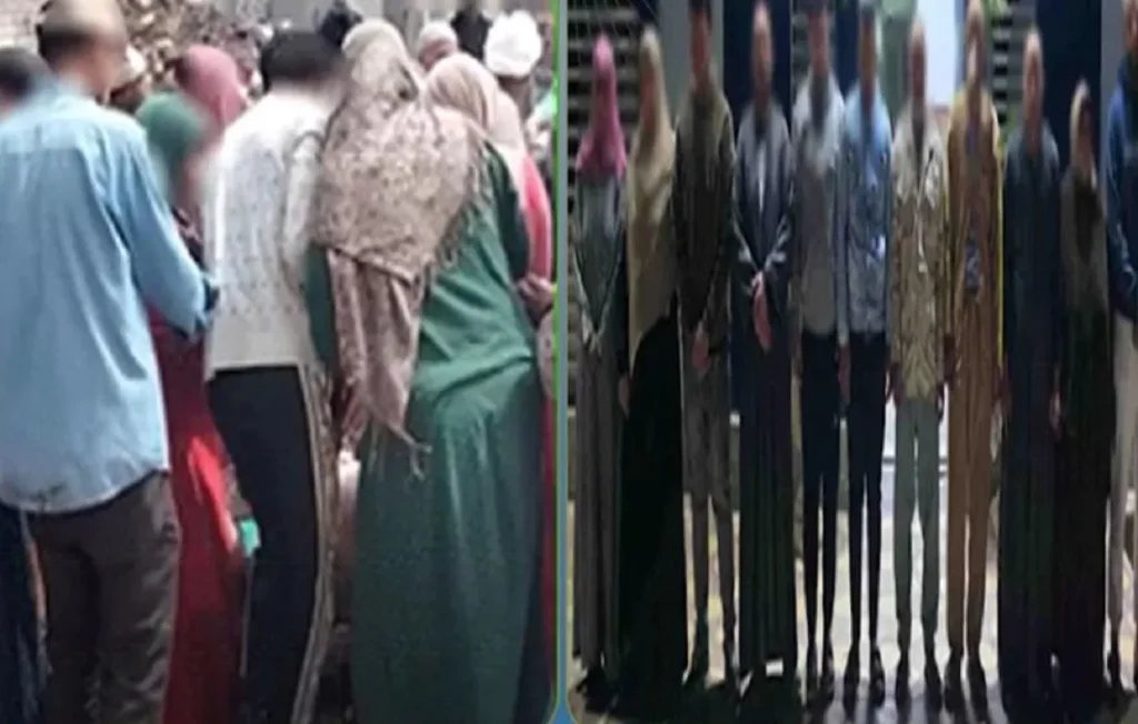 على اليمين المتهمين من الجانبين بعض القبض عليهم وفي الصورة اليسرى أثناء المشاجرة