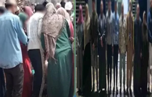 على اليمين المتهمين من الجانبين بعض القبض عليهم وفي الصورة اليسرى أثناء المشاجرة