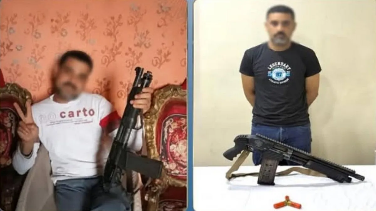 المتهم بعد ضبطه وبحوزته بندقية خرطوش استخدمها في تهديد طليقته بالمنوفية بسبب خلافات أسرية