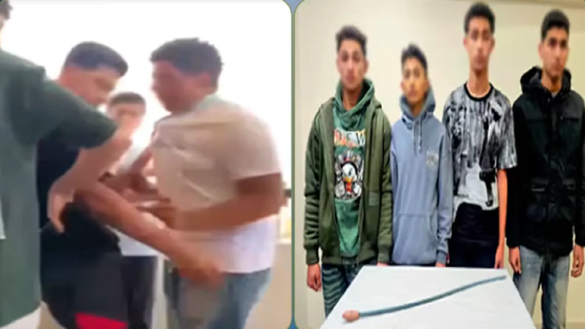 الصورة على اليمين المتهمون بافتعال المشاجرة بعد القبض عليهم – والصورة على اليسار لقطة من واقع فيديو مسجل للواقعة