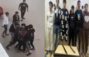 الصورة على اليمين طرفي المشاجرة بعد القبض عليهم – والصورة على اليسار لقطة للمعركة الدامية للطرفين