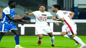 فرحة عبدالله السعيد بأحد أهداف الزمالك في مرمى أيه إس بورت في دوري أبطال إفريقيا